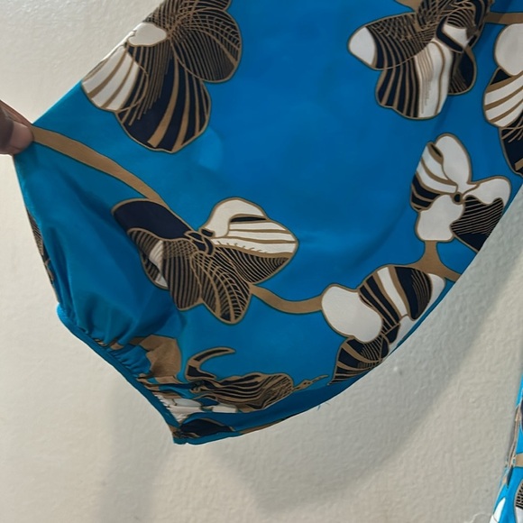 Diane von Furstenberg  SilkTurquoise Blouse w/ Puff Sleeve & Orchid Pattern - Picture 4 of 12